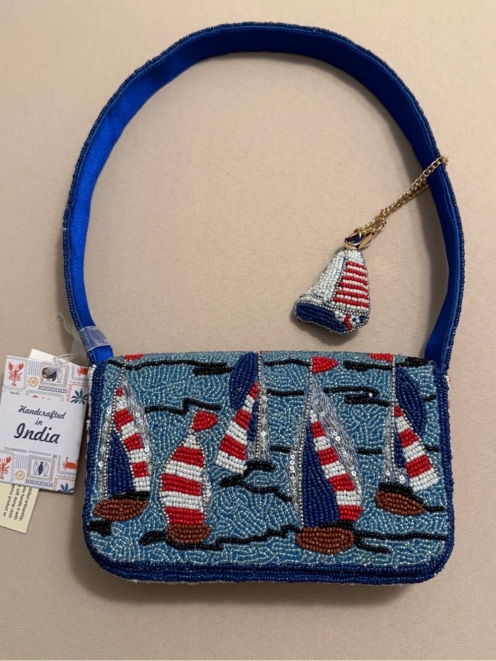 New Release Handcrafted in India Beaded Sailboat Shoulder Bag